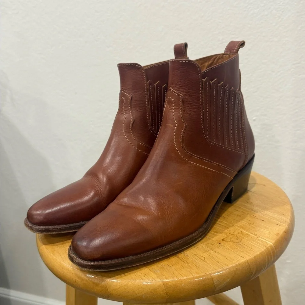 Vanessa Bruno Santiag Cognac Leather Western Ankle Boots – EU 37, US 6.5/7